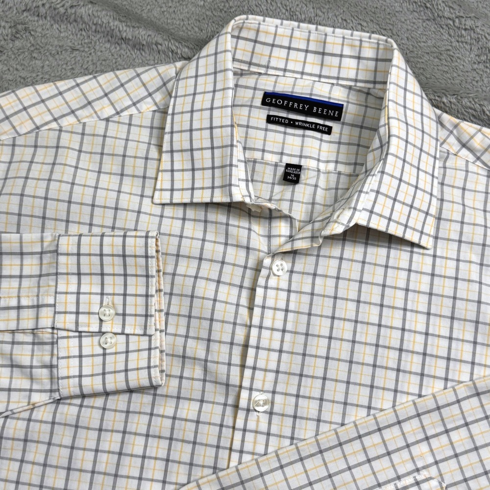 Geoffrey Beene Men's Fitted Wrinkle Free Plaid Dress Shirt Size 16 34/35